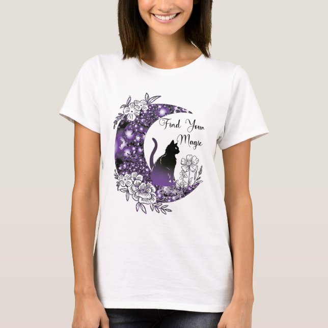 Day Graphic Mystical Celestial Black Cat Moon  T-Shirt (Front)