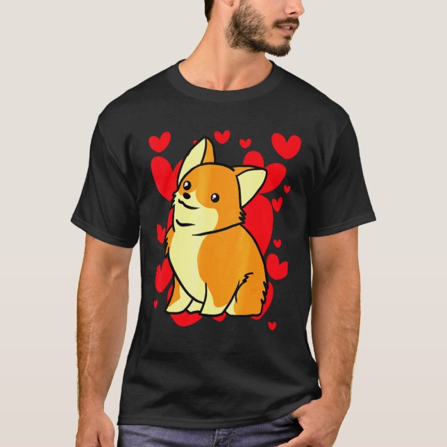 Day Hearts Romantic Corgi T-Shirt (Front)