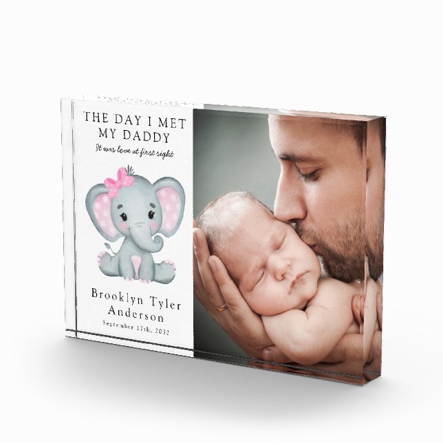 Day I Met My Daddy Photo Elephant Nursery Decor Block (Right)