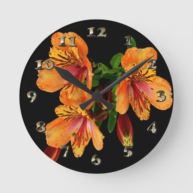 Day Lilies - Orange Blooming Petals Feather Round Clock (Front)