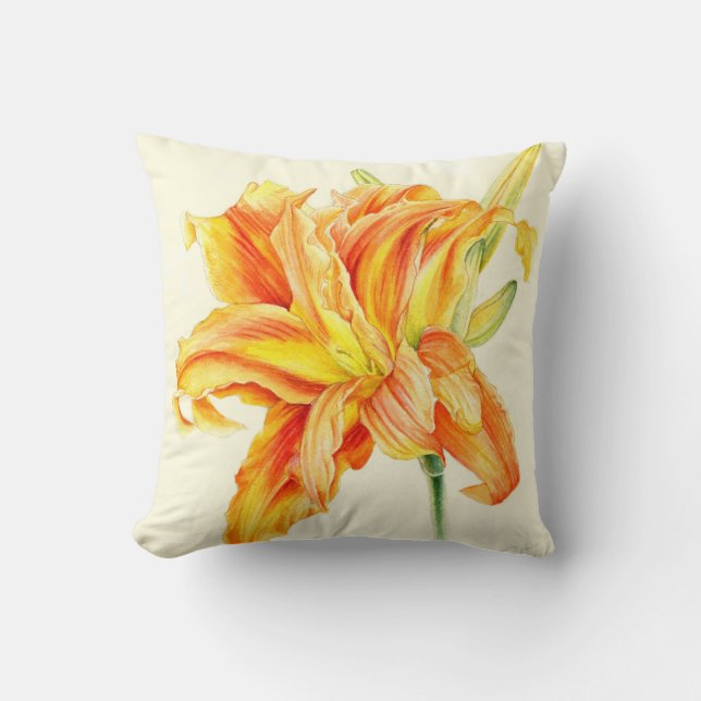Day Lily orange yellow throw pillow (Front)
