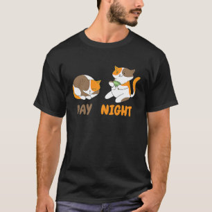 day night cats playing video games T-Shirt