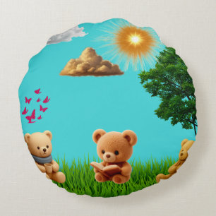 Day & Night Theme Teddy Double-sided Round Pillow