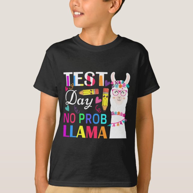 Day No Prob Llama Funny Teacher Testing 2  T-Shirt (Front)