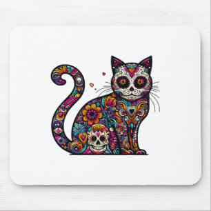 Day Of Dead Cinco De Mayo Cat Sugar Skull Dia De L Mouse Pad