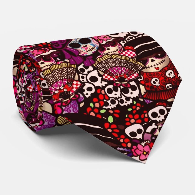 Day of Dead Doodles Dia de los Muertos Tie (Rolled)