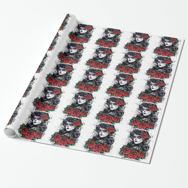 Day of Dead Girl Wrapping Paper (Unrolled)