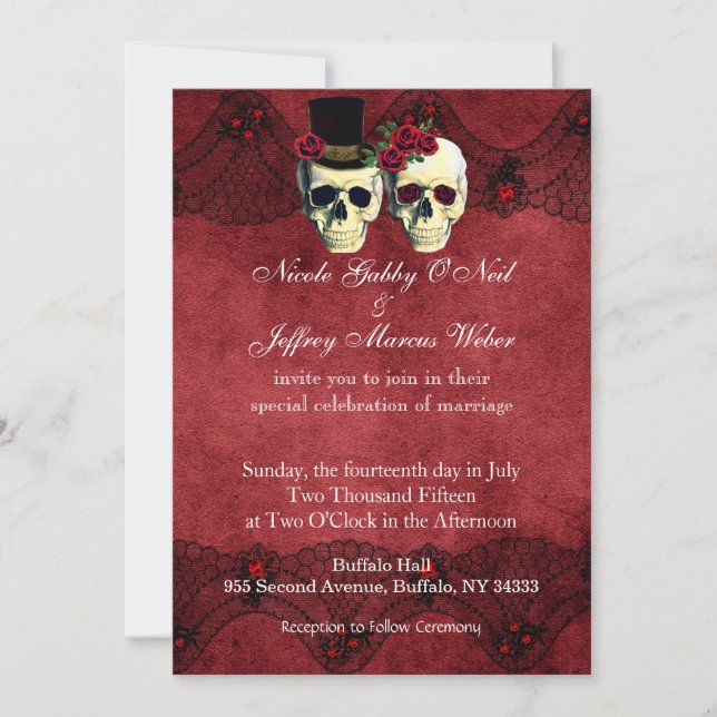 Day of Dead Skull Bride Groom Wedding Invitation (Front)