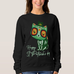 Day Of Dead Sugar Skull Cat Leprechaun Hat St Patr Sweatshirt