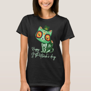 Day Of Dead Sugar Skull Cat Leprechaun Hat St Patr T-Shirt