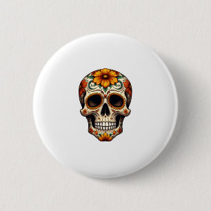 Day Of Dead Sugar Skull Floral Skeleton Head Bone  6 Cm Round Badge