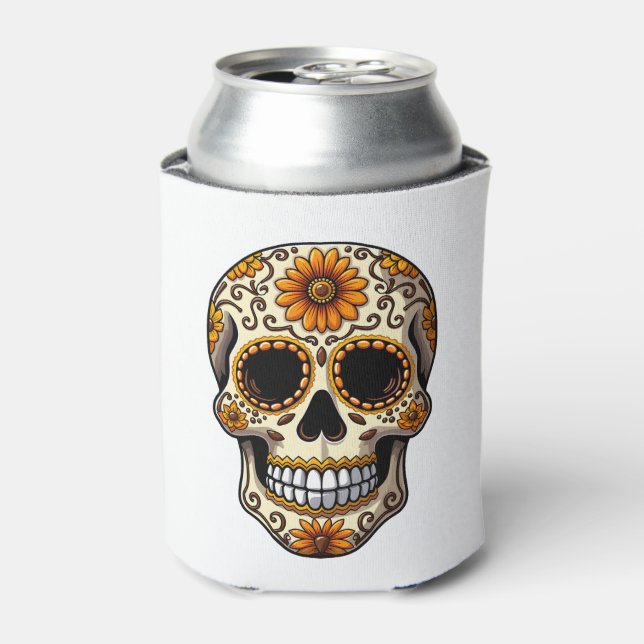 Day Of Dead Sugar Skull Floral Skeleton Head Bone  Can Cooler (Can Front)