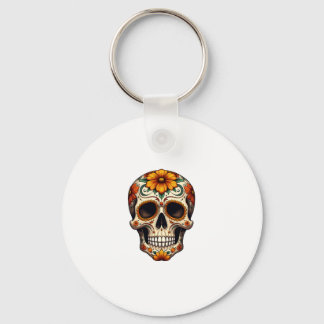 Day Of Dead Sugar Skull Floral Skeleton Head Bone  Key Ring
