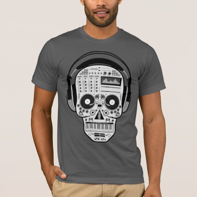 Day Of Dead Sugar Skull w/ Turntables & Headphones T-Shirt (Front)