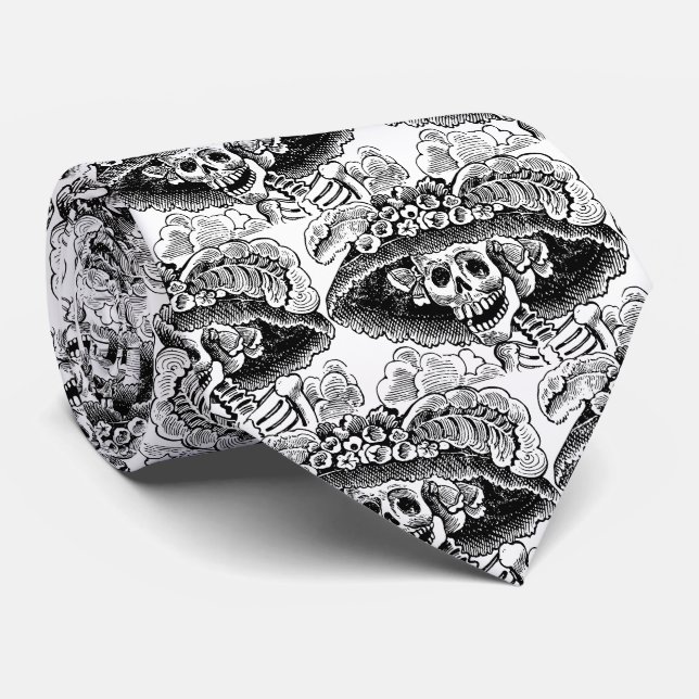 Day of Death Elegance - La Calavera Catrina Tie (Rolled)