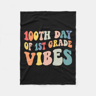 Day Of First Grade Vibes Retro Teacher Happy 100 D Fleece Blanket