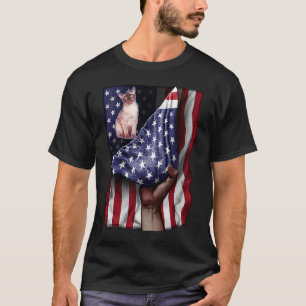 Day Of Independence US Flag Burmese Cat T-Shirt