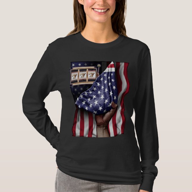Day Of Independence US Flag Slot Machine T-Shirt (Front)