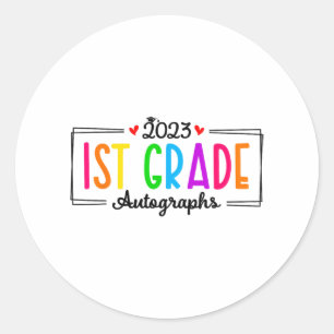 Day Of School 2023 Autograph 1st Grade Graduation  Classic Round Sticker