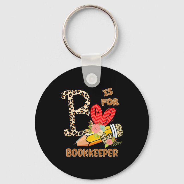 Day Of School Bookkeeper Leopard Flowers Teacher  Key Ring (Front)