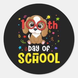 Day Of School Dog Cute 100 Days Student Teacher  Classic Round Sticker
