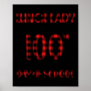 Day Of School Lunch Lady Typography Red Plaid  Poster