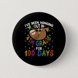 Day Of School Sloth Design - 4th Grade 100 Days Sc 6 Cm Round Badge
