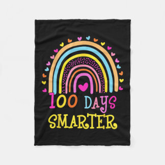Day Of School Teacher 100 Days Smarter Rainbow  Fleece Blanket
