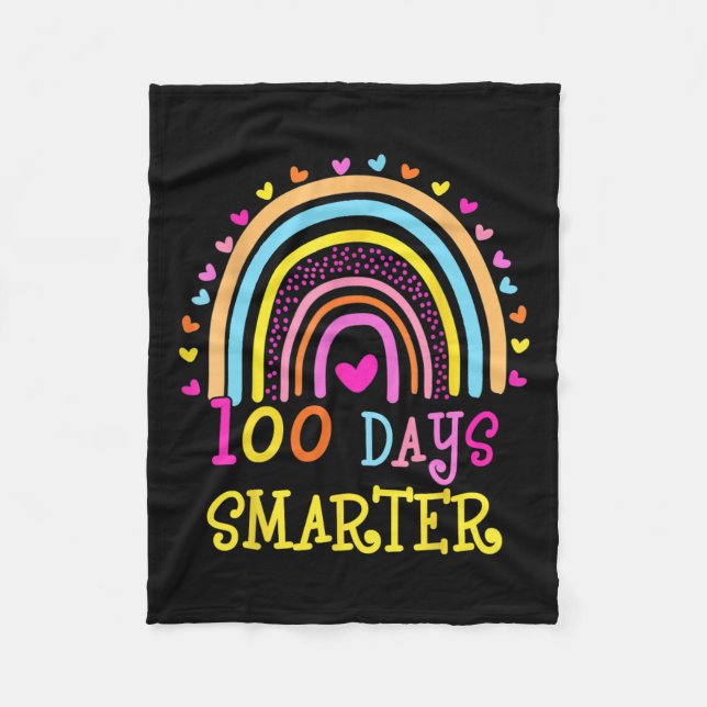 Day Of School Teacher 100 Days Smarter Rainbow  Fleece Blanket (Front)