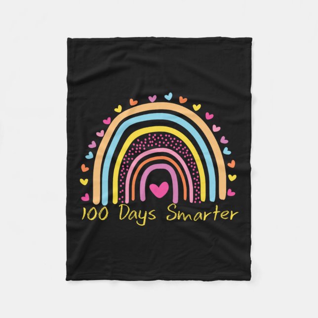 Day Of School Teacher 100 Days Smarter Rainbow  Fleece Blanket (Front)