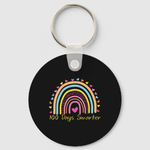 Day Of School Teacher 100 Days Smarter Rainbow  Key Ring
