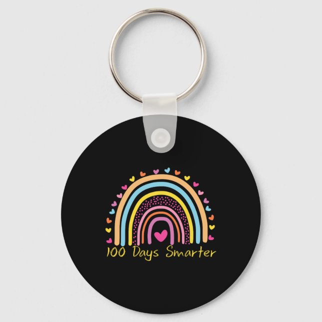 Day Of School Teacher 100 Days Smarter Rainbow  Key Ring (Front)
