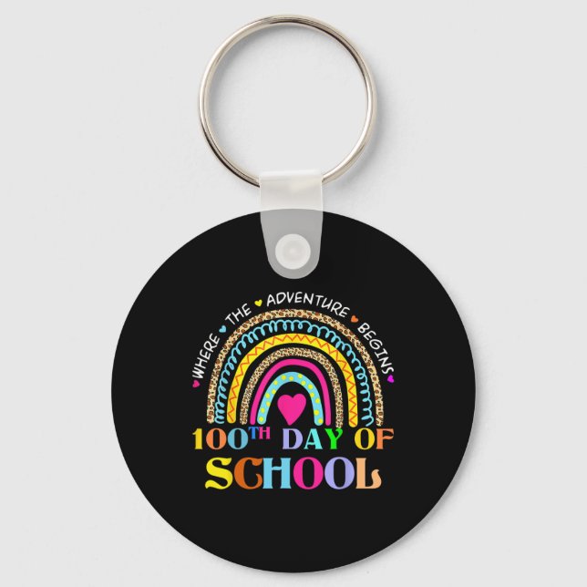 Day Of School Teacher - 100 Days Smarter Rainbow  Key Ring (Front)