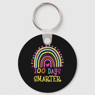 Day Of School Teacher 100 Days Smarter Rainbow  Key Ring