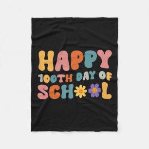 Day Of School Teacher Retro Groovy Happy 100 Day  Fleece Blanket