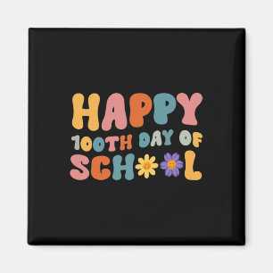 Day Of School Teacher Retro Groovy Happy 100 Day Magnet
