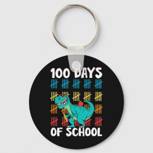 Day Of School Teachers Kids Boys Dino Happy 100 Da Key Ring
