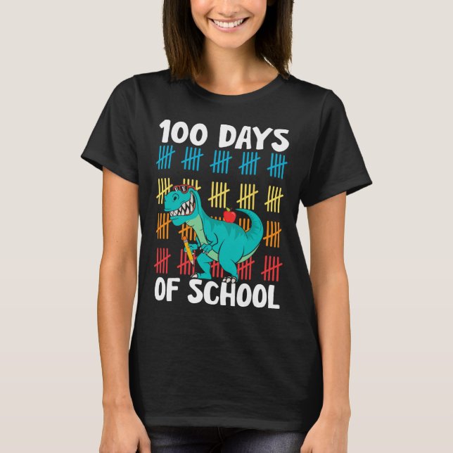 Day Of School Teachers Kids Boys Dino Happy 100 Da T-Shirt (Front)