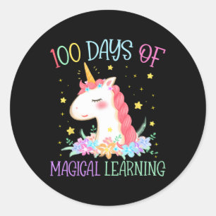 Day Of School Unicorn 100 Days Magical Learning Gi Classic Round Sticker