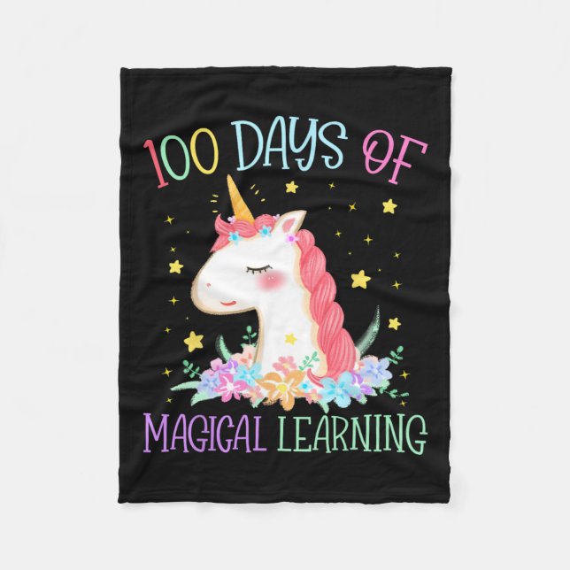 Day Of School Unicorn 100 Days Magical Learning Gi Fleece Blanket (Front)