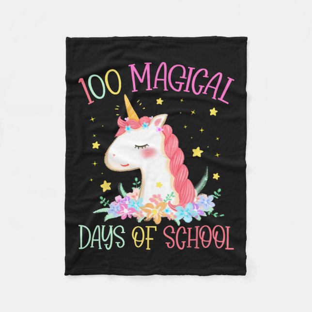 Day Of School Unicorn 100 Magical Days Girls Teach Fleece Blanket (Front)