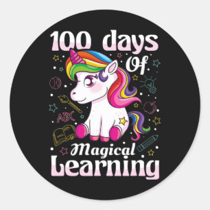 Day Of School Unicorn Girls 100 Days Of School  Classic Round Sticker