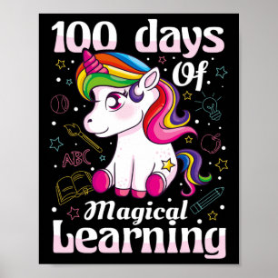 Day Of School Unicorn Girls 100 Days Of School  Poster
