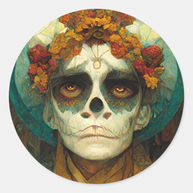 Day Of The Dead 2 Fantasy Skull Classic Round Sticker (Front)