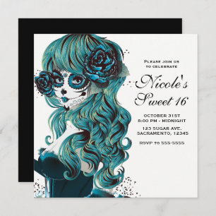 Day of the Dead Beautiful Sugar Skull Sweet 16 Invitation