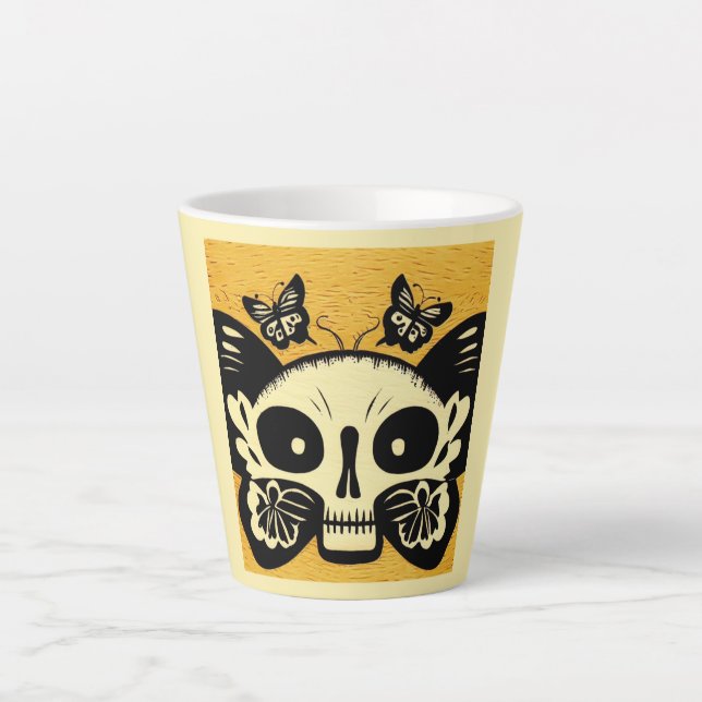 Day of the Dead Butterflies Woodcut 1 Latte Mug (Front)