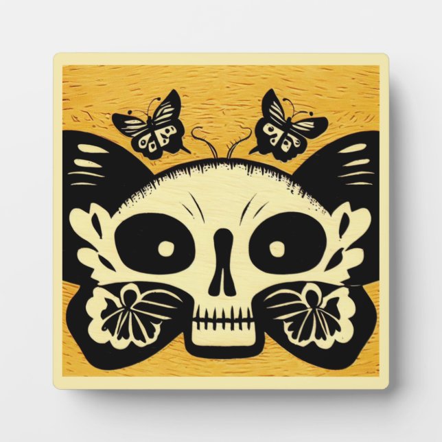 Day of the Dead Butterflies Woodcut 1 Plaque (Front)