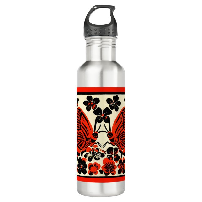 Day of the Dead Butterflies Woodcut 3 710 Ml Water Bottle (Front)