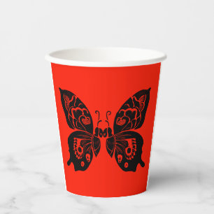 Day of the Dead Butterflies Woodcut 4 Paper Cups
