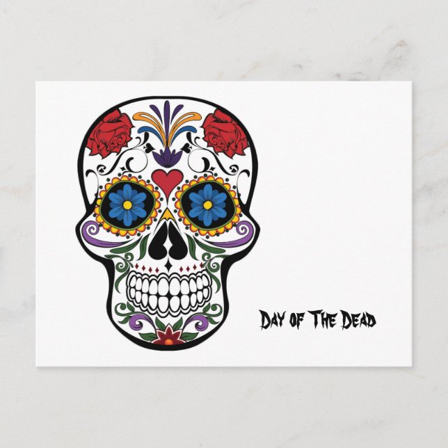 Day of The Dead, Calavera Sugar Skull Floral Postcard (Front)